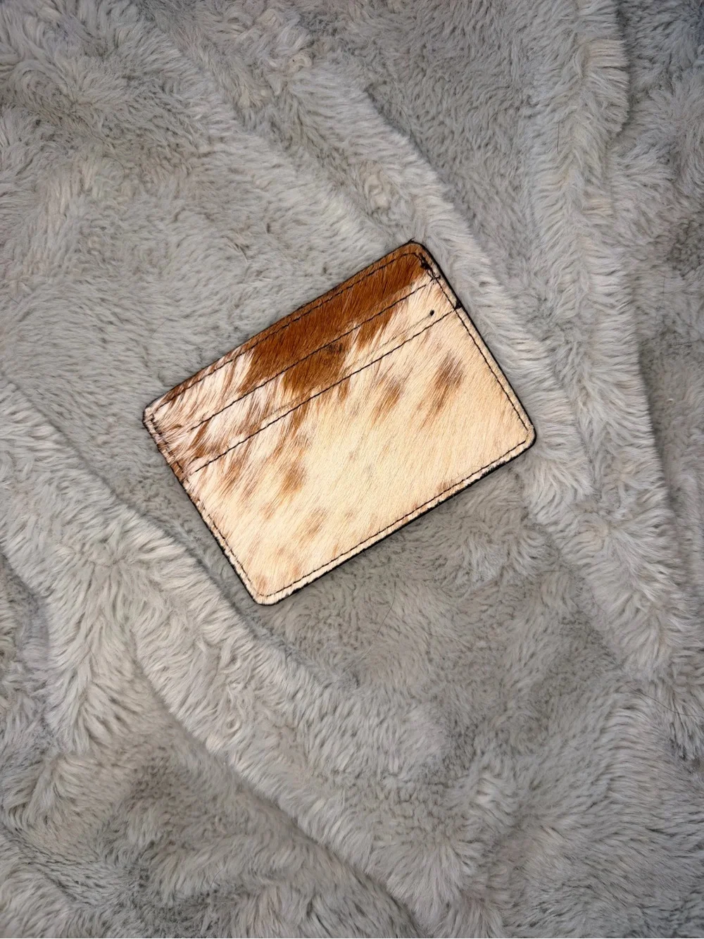 Genuine cow Hair-On Leather Card Holder - Tan Brown and white